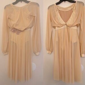 Custom solo dance costume lyrical mesh dress rhinestoned ivory yellow LC